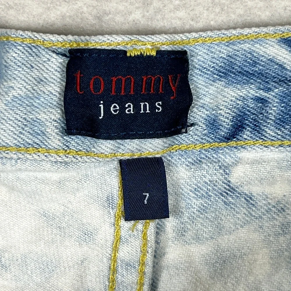 Tommy Jeans‎ Womens Tie Dye Denim Shorts Size 7 Blue White Acid Wash Y2K